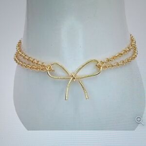 New Double Strand Bow Tie Charm Bracelet Goldtone Women's
